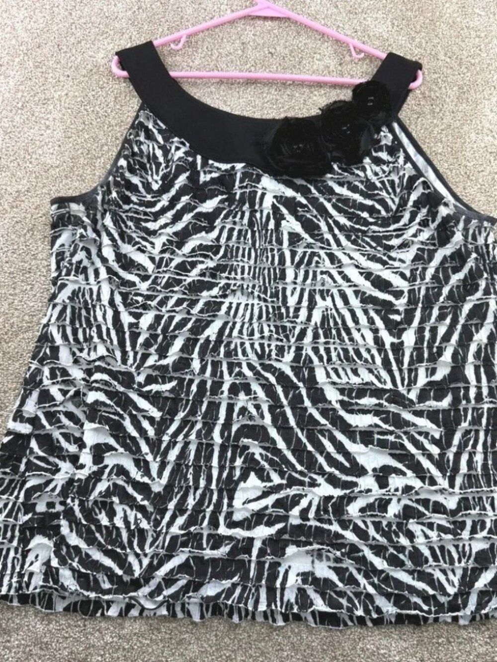 Cato Woman Zebra Ruffle Rosette Tank Top Black White 18 20W Sleeveless Y2K Plus
